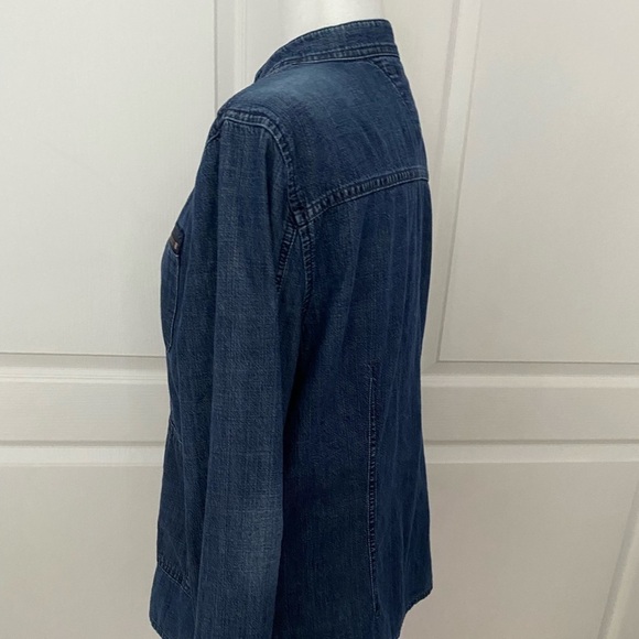 Tommy Hilfiger Blue Denim Shirt Jacket | Zip Chest Pockets | Mandarin Collar - Picture 7 of 9